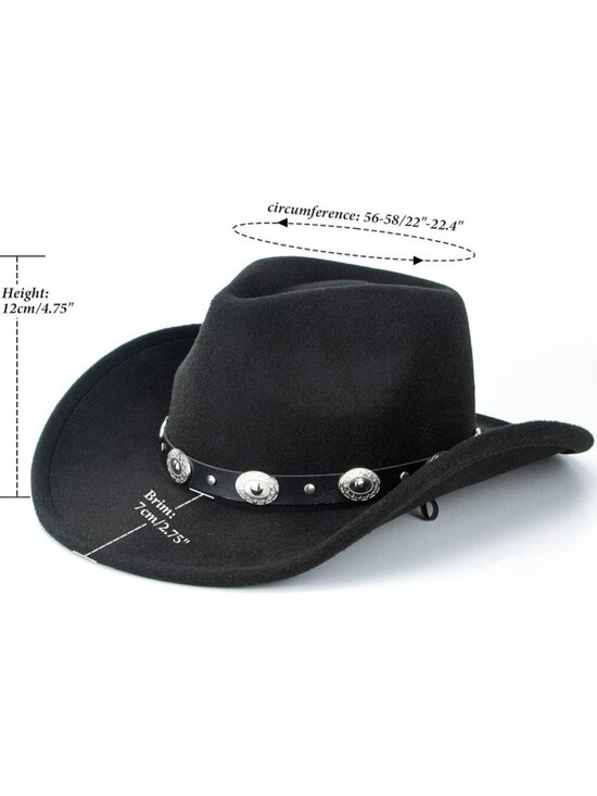 Women Black Polyester Premium Classic Fedora Hat with Buckle Belt (Size:M-L) main image 5